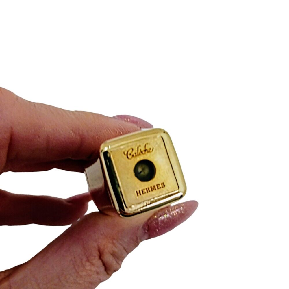 RARE Hermes GOLD AEROSPRAY Caleche Spray w Velvet Pouch 2.5" BOTTLE w Lid Vntg - Picture 6 of 12